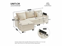 Sale Hauss Spole Sofá de 3 plazas con reposapiés, puerto USB y 2 cojines - Pana - Beige