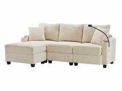 Sale Hauss Spole Sofá de 3 plazas con reposapiés, puerto USB y 2 cojines - Pana - Beige
