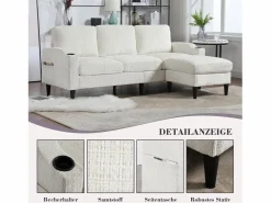 Outlet Merax Sofá de 4 plazas con reposapiés - 196,5 x 75 x 77 cm - con almacenaje + reposabrazos - terciopelo - Beige