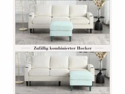 Outlet Merax Sofá de 4 plazas con reposapiés - 196,5 x 75 x 77 cm - con almacenaje + reposabrazos - terciopelo - Beige