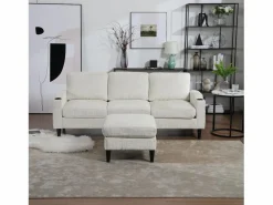 Outlet Merax Sofá de 4 plazas con reposapiés - 196,5 x 75 x 77 cm - con almacenaje + reposabrazos - terciopelo - Beige
