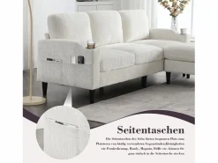 Outlet Merax Sofá de 4 plazas con reposapiés - 196,5 x 75 x 77 cm - con almacenaje + reposabrazos - terciopelo - Beige