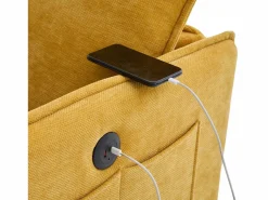 Sofá de 2 plazas conectado con almacenamiento - puerto USB, soporte para teléfono y bolsillos laterales - Tejido de chenilla Sofá Escandinavo
