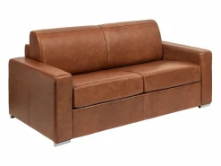 Online Vente-unique Sofá de 4 plazas convertible express de cuero vintage caramelo 160 cm colchón 18 cm CALITO Marru00f3n