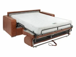 Online Vente-unique Sofá de 4 plazas convertible express de cuero vintage caramelo 160 cm colchón 18 cm CALITO Marru00f3n