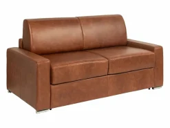 Vente-unique Sofá de 3 plazas convertible express de cuero vintage color caramelo 140 cm colchón 22 cm CALITO