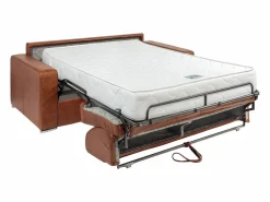 Vente-unique Sofá de 3 plazas convertible express de cuero vintage color caramelo 140 cm colchón 22 cm CALITO