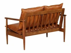 Sale Clicnbuy Sofá de 2 plazas cuero auténtico con madera de acacia marrón Marru00f3n