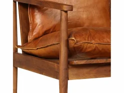 Sale Clicnbuy Sofá de 2 plazas cuero auténtico con madera de acacia marrón Marru00f3n