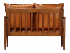 vidaxl Sofá de 2 plazas cuero auténtico con madera de acacia marrón