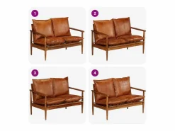 vidaxl Sofá de 2 plazas cuero auténtico con madera de acacia marrón