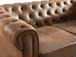 Hot Vente-unique Sofá de 2 plazas de microfibra con acabado de piel envejecida CHESTERFIELD Marru00f3n