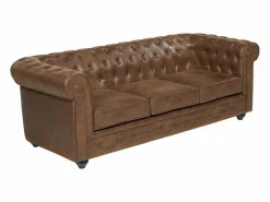 Vente-unique Sofá de 3+2+1 plazas de microfibra con acabado de piel envejecida CHESTERFIELD