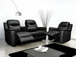 Best Vente-unique Sofá de 2 plazas de piel relax en color EVASION Negro