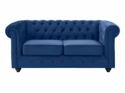 Vente-unique Sofá de 2 plazas de terciopelo Azul real CHESTERFIELD