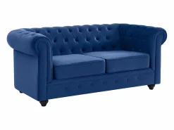 Vente-unique Sofá de 2 plazas de terciopelo Azul real CHESTERFIELD