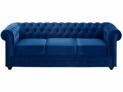 Vente-unique Sofá de 3+2+1 plazas de terciopelo Azul real CHESTERFIELD
