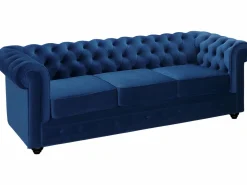 Vente-unique Sofá de 3+2+1 plazas de terciopelo Azul real CHESTERFIELD