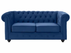 Vente-unique Sofá de 3+2+1 plazas de terciopelo Azul real CHESTERFIELD