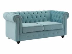 Vente-unique Sofá de 2 plazas de terciopelo azul pastel CHESTERFIELD