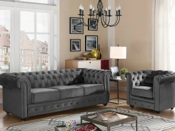 Vente-unique Sofá de 2 plazas de terciopelo con botones de efecto cristal CHESTERFIELD