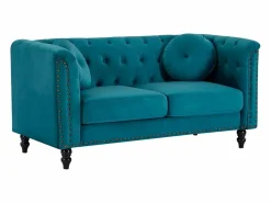 Clearance Sofá de 2 plazas de terciopelo verde azulado . Sofá capitoné con 2 cojines decorativos adicionales. Medidas: Ancho 190 x Prof. 77 x Alt. 79 cm. TURNER Sofás Chesterfield|Sofá - 2 Plazas