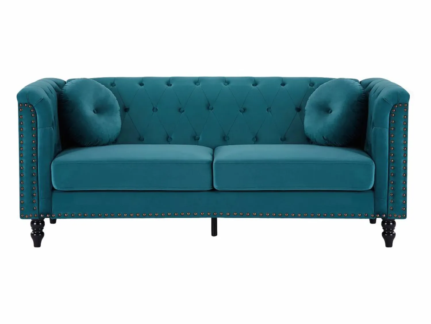 Vente-unique Sofá de 3 plazas de terciopelo verde azulado . Sofá capitoné con 2 cojines decorativos adicionales. Medidas: Ancho 190 x Prof. 77 x Alt. 79 cm. TURNER