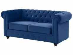 Outlet Vente-unique Sofá de 3+2 plazas de terciopelo Azul real CHESTERFIELD Azul elu00e9ctrico