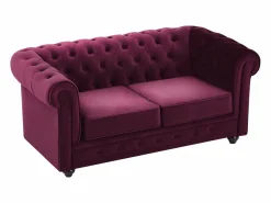 Vente-unique Sofá de 2 plazas de terciopelo color morado CHESTERFIELD