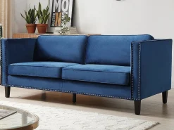 New Vente-unique Sofá de 3 plazas de terciopelo de estilo vintage MASULI Azul