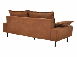 Best Miliboo Sofá de 3 plazas en piel con aspecto envejecido marrón coñac y metal negro DORY Marru00f3n