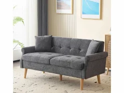 Online DripeX Sofá de 2 plazas en tejido Chenille - con 2 almohadas - reposabrazos acolchados - 20 cm pies de madera sólida -162x74x77cm Gris