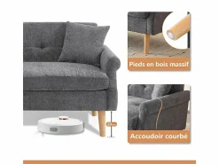 Online DripeX Sofá de 2 plazas en tejido Chenille - con 2 almohadas - reposabrazos acolchados - 20 cm pies de madera sólida -162x74x77cm Gris