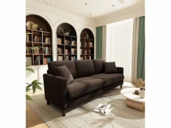 DripeX Sofá de 3 plazas en terciopelo de Teddy, gran comodidad de sofá derecho en madera maciza, envejecimiento con reposabrazos, 210 x 79 x 89 cm - marrón