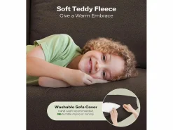 DripeX Sofá de 3 plazas en terciopelo de Teddy, gran comodidad de sofá derecho en madera maciza, envejecimiento con reposabrazos, 210 x 79 x 89 cm - marrón