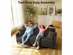 DripeX Sofá de 3 plazas en terciopelo de Teddy, gran comodidad de sofá derecho en madera maciza, envejecimiento con reposabrazos, 210 x 79 x 89 cm - marrón