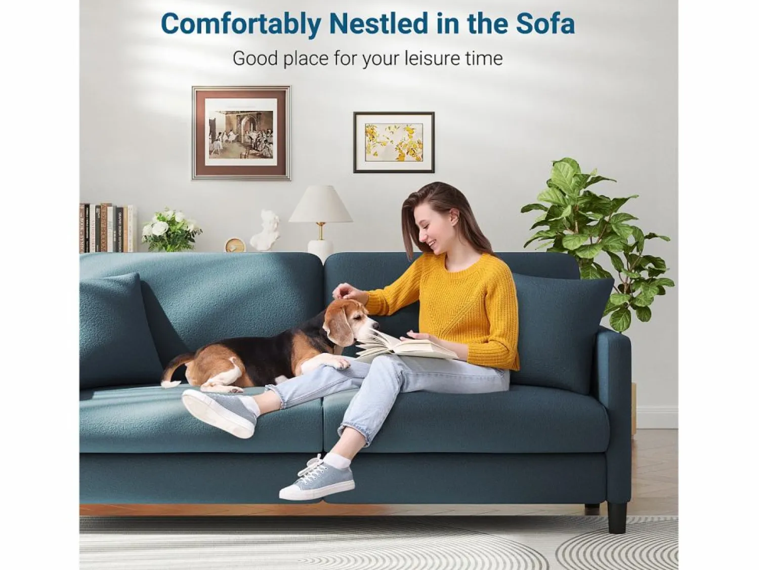 Sale DripeX Sofá de 3 plazas en terciopelo de Teddy, sofá de confort correcta en madera sólida, loveseat con reposabrazos, 193x79x89cm, -gris Azul