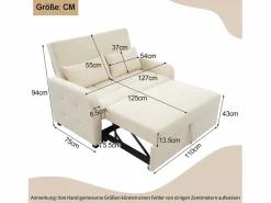 Sale Sofá de 2 plazas extraíble - Sofá relax con respaldo regulable y 2 cojines - Lino Beige