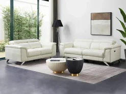 Sale Vente-unique Sofá de 3 plazas reclinable eléctrico y 2 plazas de piel de becerro BREYT II Blanco