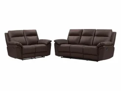 Vente-unique Sofá de 3+2 plazas relax de piel de búfalo marrón PAKITA