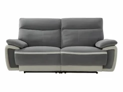 Vente-unique Sofá de 3 plazas relax eléctrico de terciopelo con bandas color crudo METTI