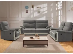 Hot Vente-unique Sofá de 2 plazas relax eléctrico de terciopelo con bandas color crudo METTI Gris