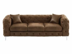 Online Vente-unique Sofá de 3 plazas, sillón y cheslón chéster de microfibra con aspecto de cuero envejecido EDWINA Marru00f3n