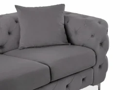 Outlet Sofá de 3 plazas, sillón y puf chéster de terciopelo antracita EDWINA Conjunto Sofá Y Sillón