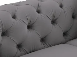 Outlet Sofá de 3 plazas, sillón y puf chéster de terciopelo antracita EDWINA Conjunto Sofá Y Sillón