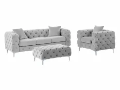Vente-unique Sofá de 3 plazas, sillón y puf chéster de terciopelo EDWINA