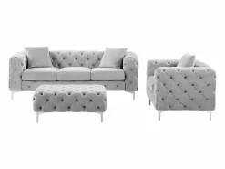 Vente-unique Sofá de 3 plazas, sillón y puf chéster de terciopelo EDWINA