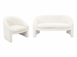 Vente-unique Sofá de 2 plazas y sillón de pana color beige OSSANA