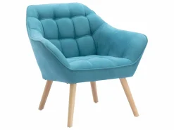 Sale Sofá de 2 plazas y sillón de tela azul acolchado. Estilo escandinavo. CASERTA Conjunto Sofá Y Sillón
