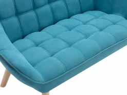 Sale Sofá de 2 plazas y sillón de tela azul acolchado. Estilo escandinavo. CASERTA Conjunto Sofá Y Sillón